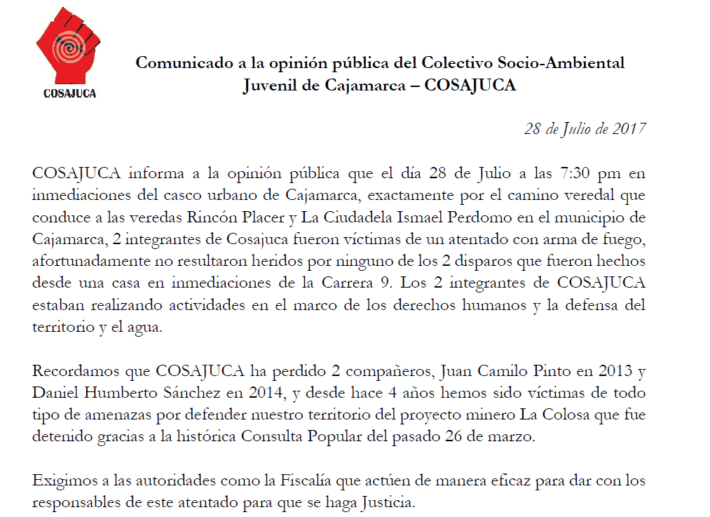 Cosajuca Comunicado 2017 (Cajamarca)