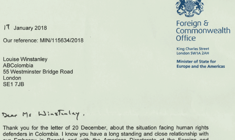 Violence against Human Rights Defenders: Correspondence with the FCO