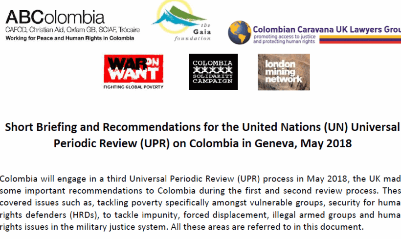 Briefing and Recommendations for the UK: UN Universal Periodic Review on Colombia