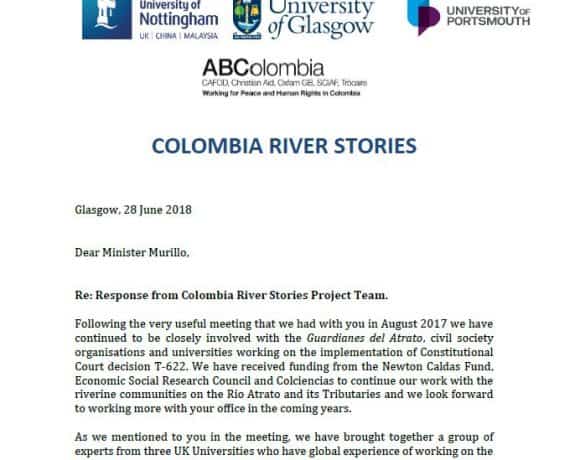 Colombia River Stories: Letter to Minister Murillo