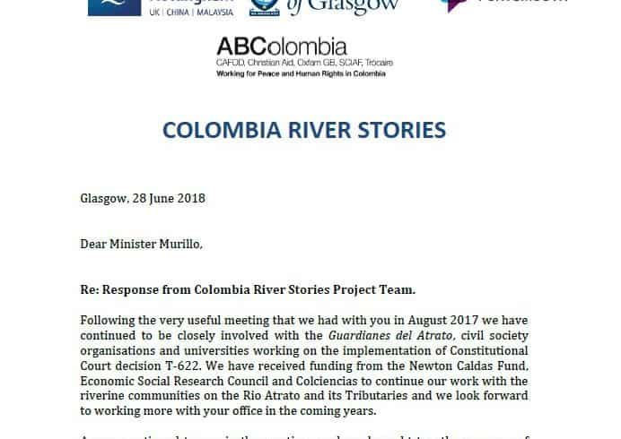 Colombia River Stories: Letter to Minister Murillo