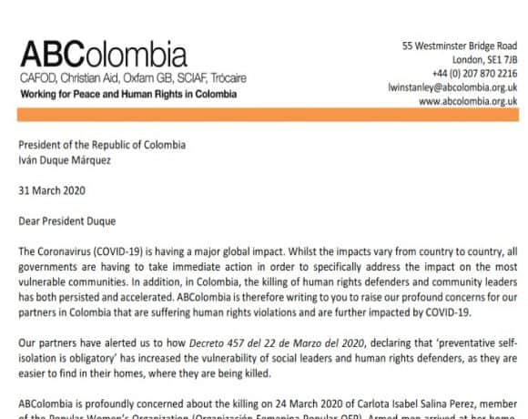 Letter to President Ivan Duque: COVID-19 and the Humanitarian and Human Rights Crisis