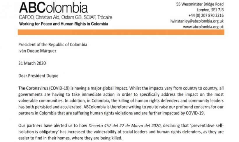 Letter to President Ivan Duque: COVID-19 and the Humanitarian and Human Rights Crisis