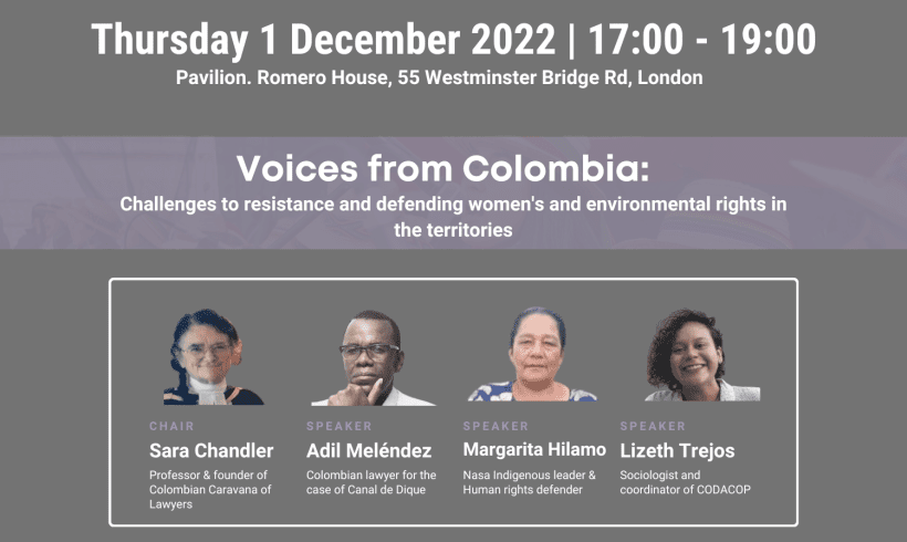 Event: Voices from Colombia: challenges to resistance and defending women’s and environmental rights in the territories